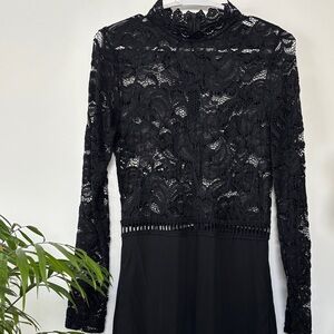 Elegant Black Lace Dress. Sheer split front